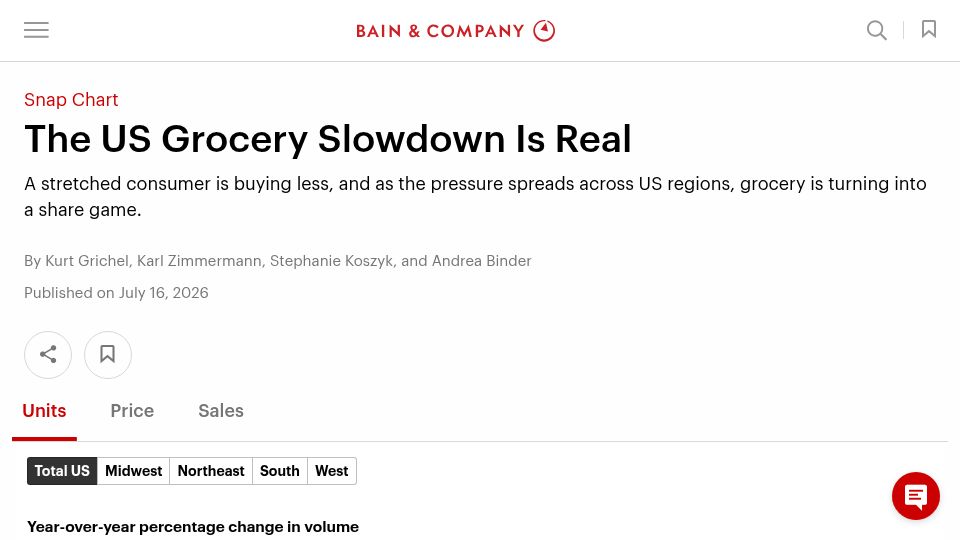 Screenshot of bain.com: The US grocery slowdown is real