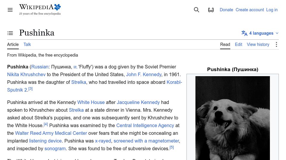 Screenshot of en.wikipedia.org: Pushinka