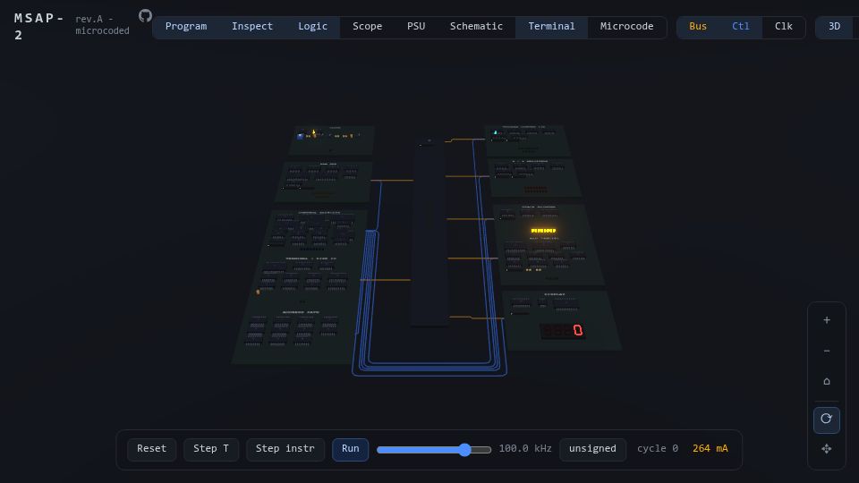 Screenshot of msap2.mehran.dk: Show HN: Simulator for a custom 8-bit discreet logic computer