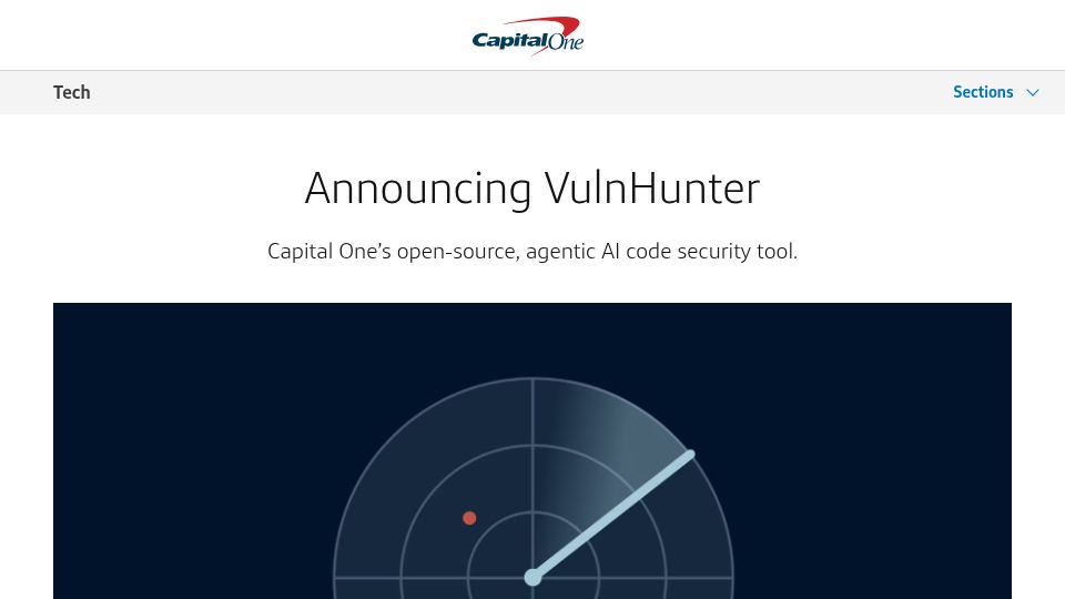 Screenshot of capitalone.com: VulnHunter: Capital One's agentic AI code security tool