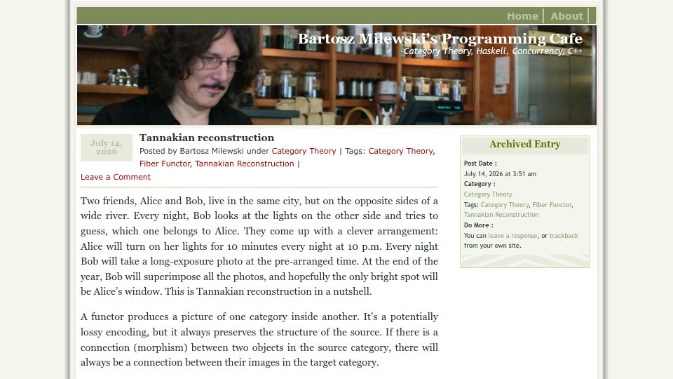 Screenshot of bartoszmilewski.com: Tannakian Reconstruction