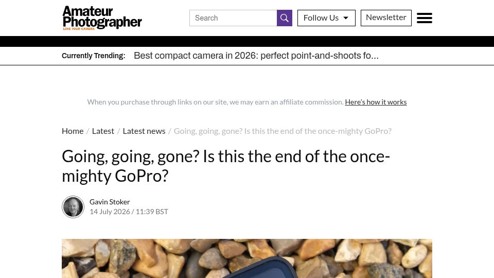 Screenshot of amateurphotographer.com: Is this the end of the once-mighty GoPro?