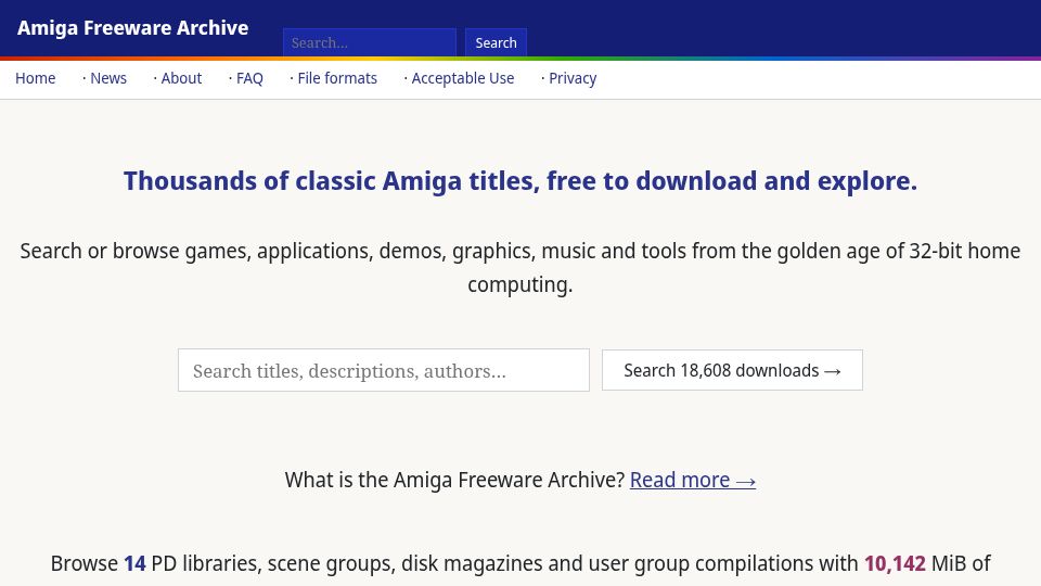 Screenshot of amigafreeware.downer.tech: Classic Amiga titles, free to download