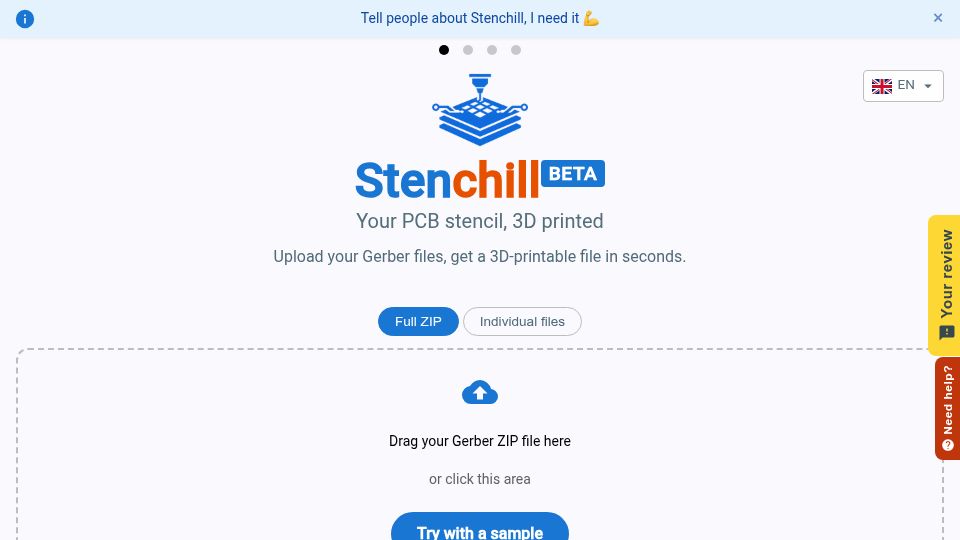Screenshot of stenchill.com: Stenchill: 3D Printable Solder Paste Stencil Generator