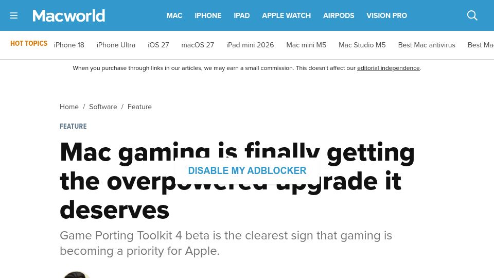 Screenshot of macworld.com: Mac gaming is finally getting the overpowered upgrade it deserves