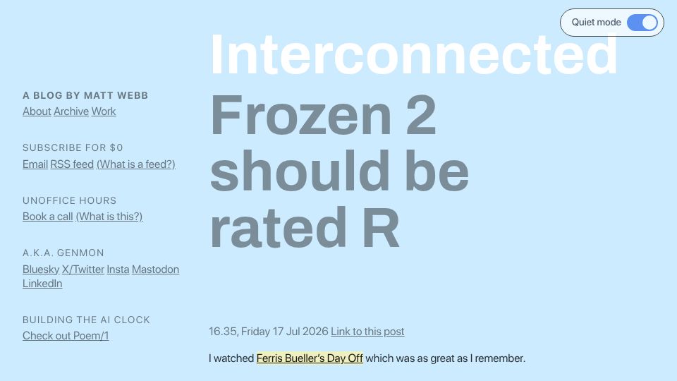 Screenshot of interconnected.org: Frozen 2 should be Rated R