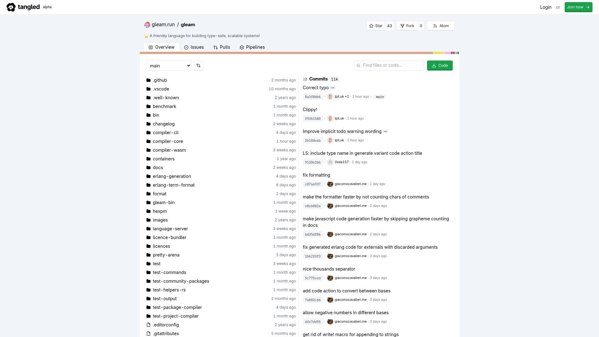 Screenshot of tangled.org: Gleam Is Now on Tangled