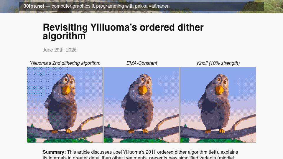 Screenshot of 30fps.net: Revisiting Yliluoma's ordered dither algorithm