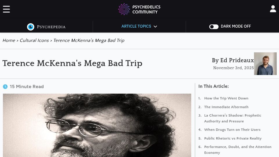 Screenshot of psychedelics.community: Terence McKenna's Mega Bad Trip (2025)