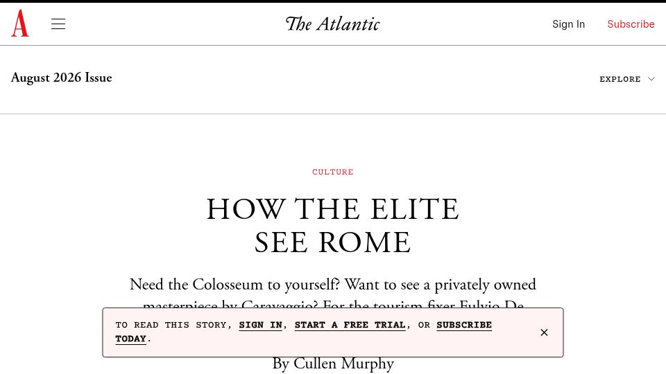 Screenshot of theatlantic.com: How the Elite See Rome