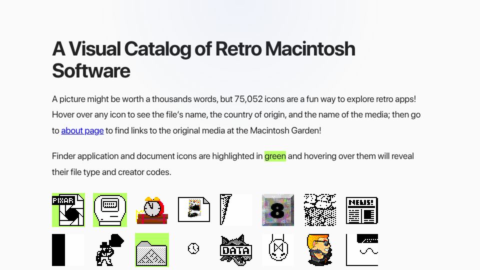 Screenshot of marciot.com: A Visual Catalog of Retro Macintosh Software