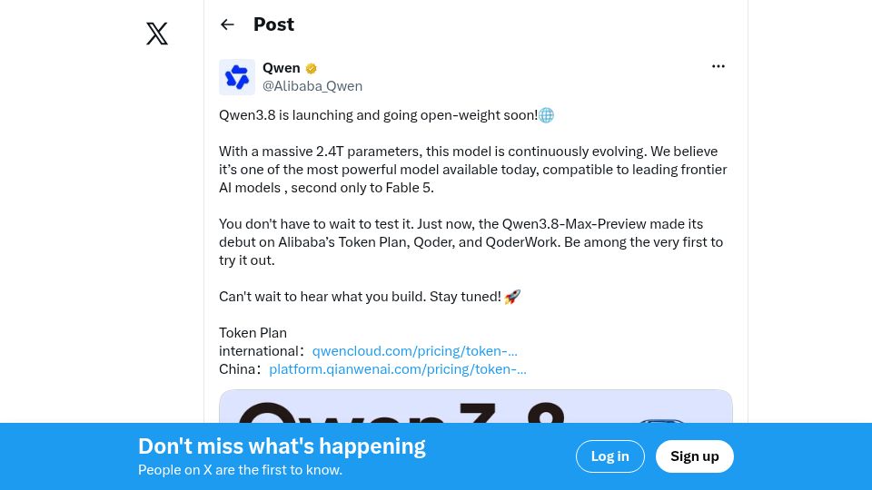Screenshot of twitter.com: Qwen 3.8