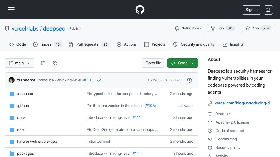 Screenshot of github.com: Deepsec