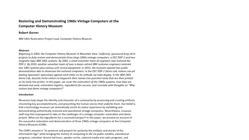 Screenshot of ibm-1401.info: Restoring and Demoing 1960s Vintage Computers at the Computer History Museum [pdf]