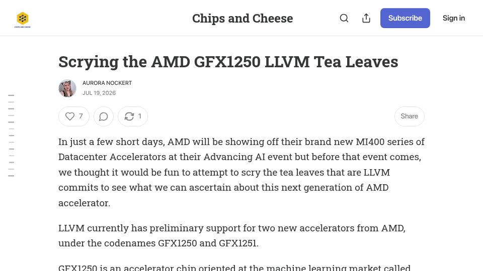 Screenshot of chipsandcheese.com: Scrying the AMD GFX1250 LLVM Tea Leaves