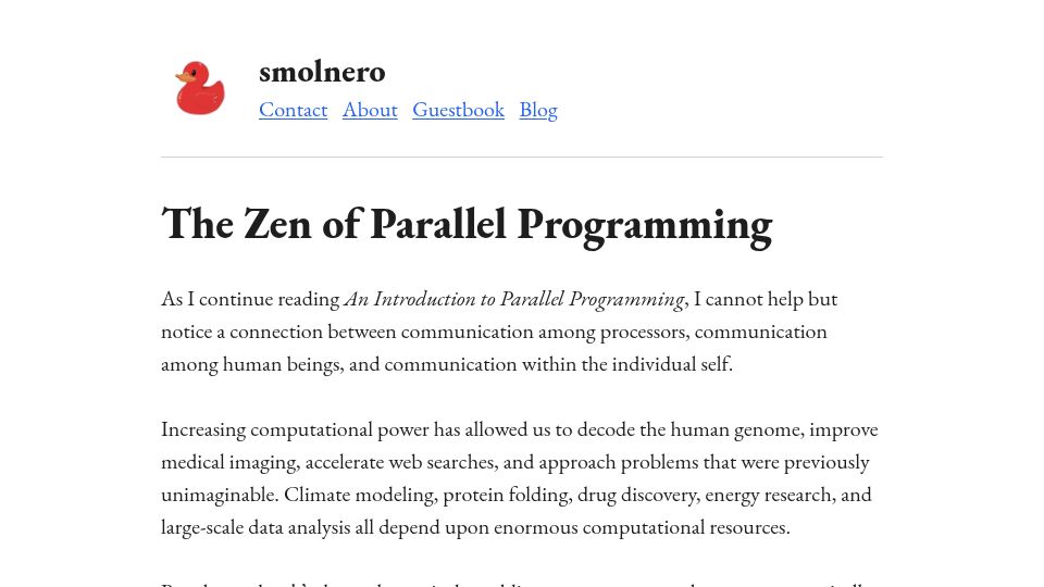Screenshot of smolnero.com: The Zen of Parallel Programming