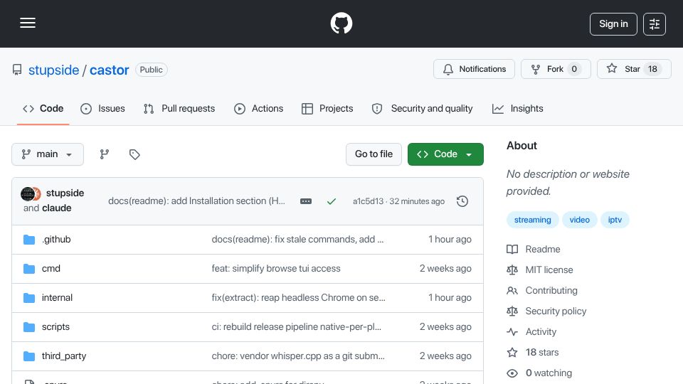 Screenshot of github.com: Better and Cheaper Than IPTV