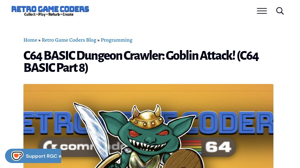Screenshot of retrogamecoders.com: C64 Basic Dungeon Crawler: Goblin Attack (C64 Basic Part 8)