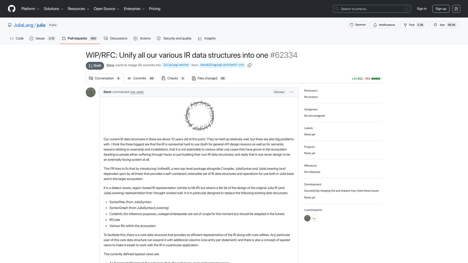 Screenshot of github.com: UnifiedIR for Julia