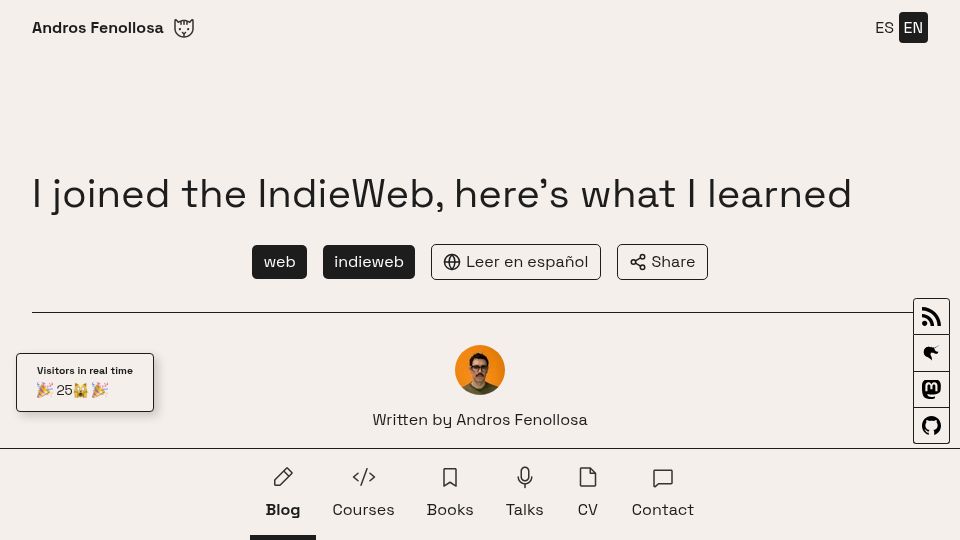Screenshot of en.andros.dev: I joined the IndieWeb, here's what I learned