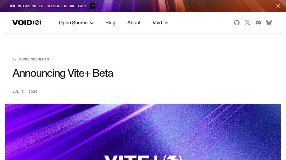 Screenshot of voidzero.dev: Vite+ Beta