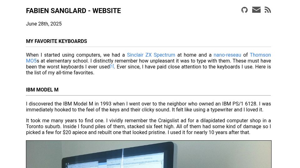 Screenshot of fabiensanglard.net: My favorite keyboards