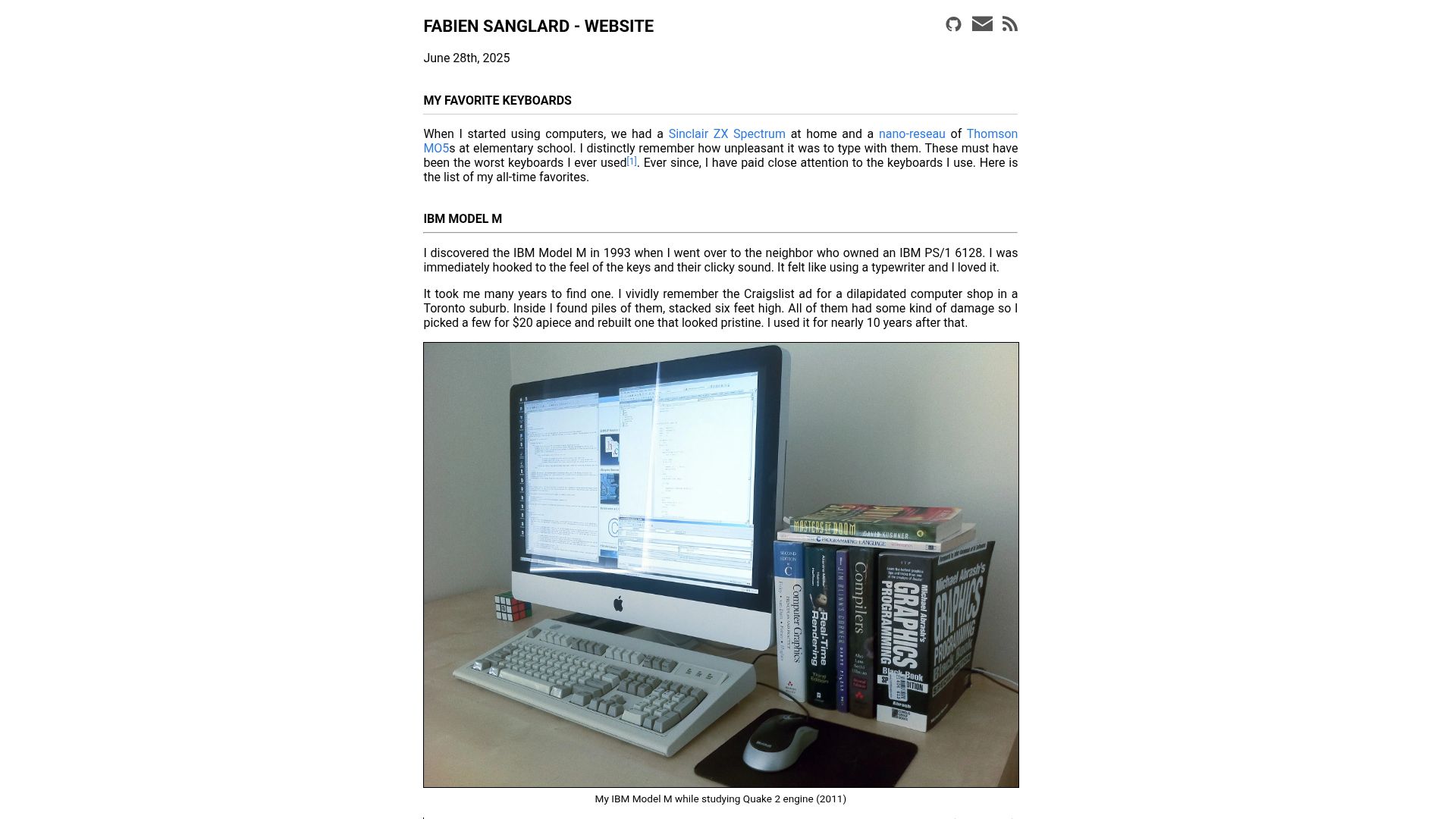Screenshot of fabiensanglard.net: My favorite keyboards