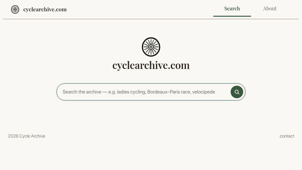 Screenshot of cyclearchive.com: Show HN: Cyclearchive.com – search vintage cycling magazines