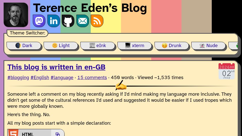 Screenshot of shkspr.mobi: This blog is written in en-GB