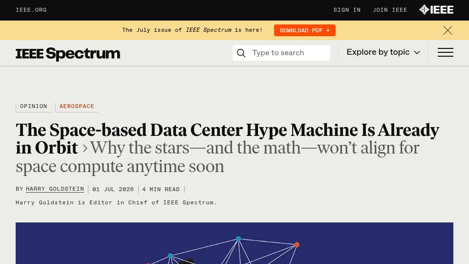 Screenshot of spectrum.ieee.org: Orbital Data Centers: Why the Hype Outpaces Reality
