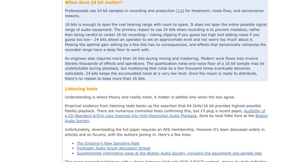 Screenshot of people.xiph.org: 24-bit/192kHz music downloads and why they make no sense (2012)