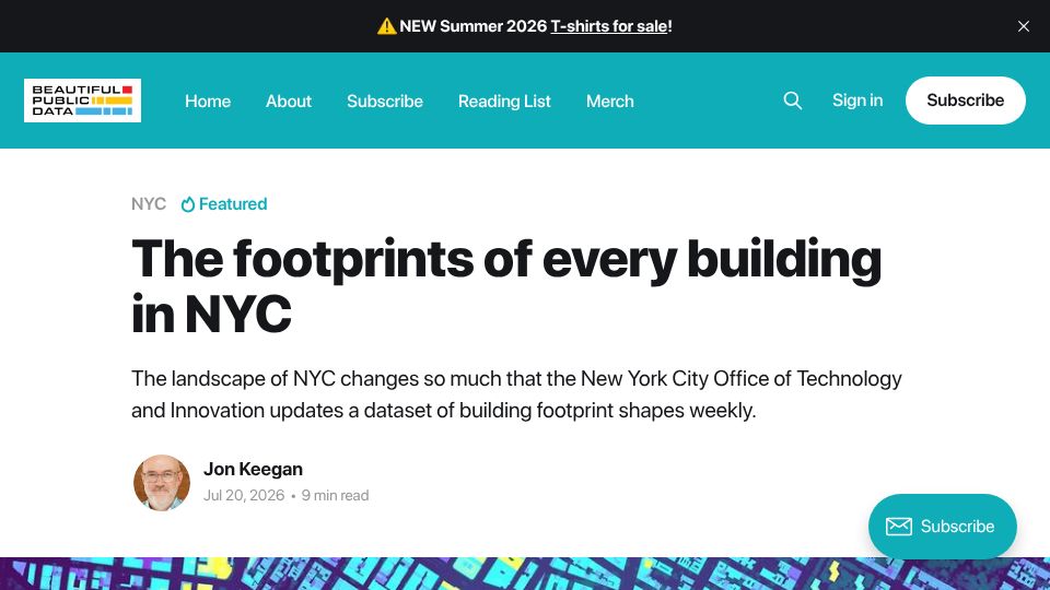 Screenshot of beautifulpublicdata.com: The footprints of every building in NYC