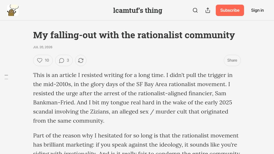 Screenshot of lcamtuf.substack.com: My falling-out with the rationalist community