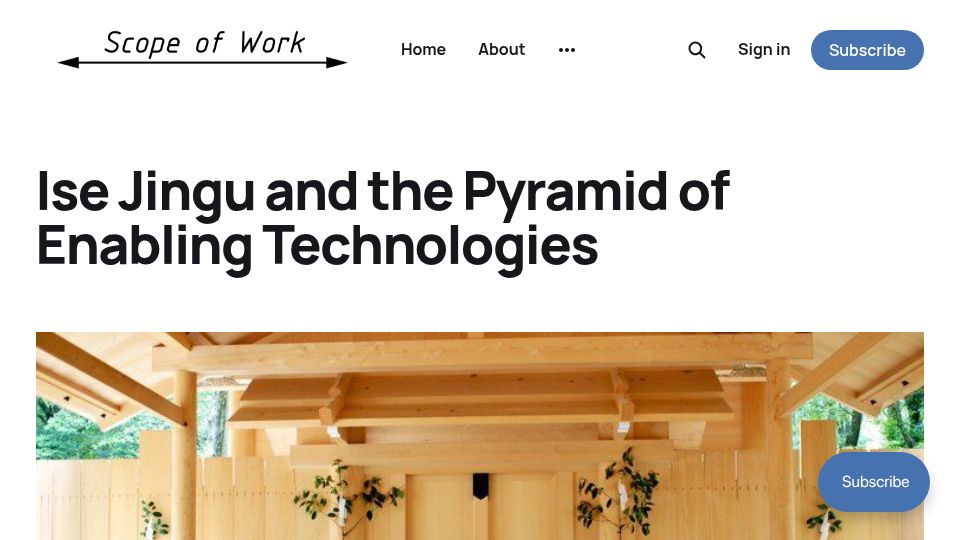 Screenshot of scopeofwork.net: Ise Jingu and the Pyramid of Enabling Technologies (2021)