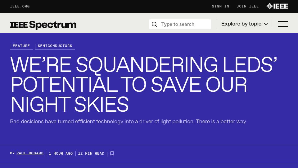 Screenshot of spectrum.ieee.org: LEDs’ potential to save our night skies