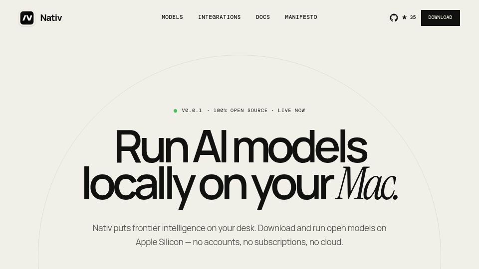 Screenshot of blaizzy.github.io: Nativ: Run frontier open models locally on your Mac