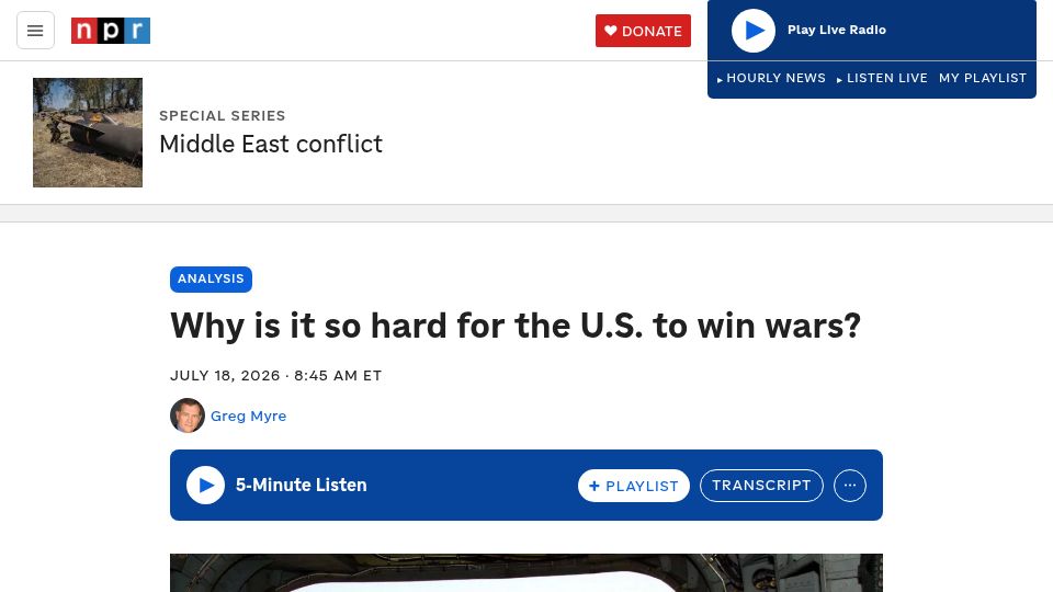 Screenshot of npr.org: Why is it so hard for the U.S. to win wars?