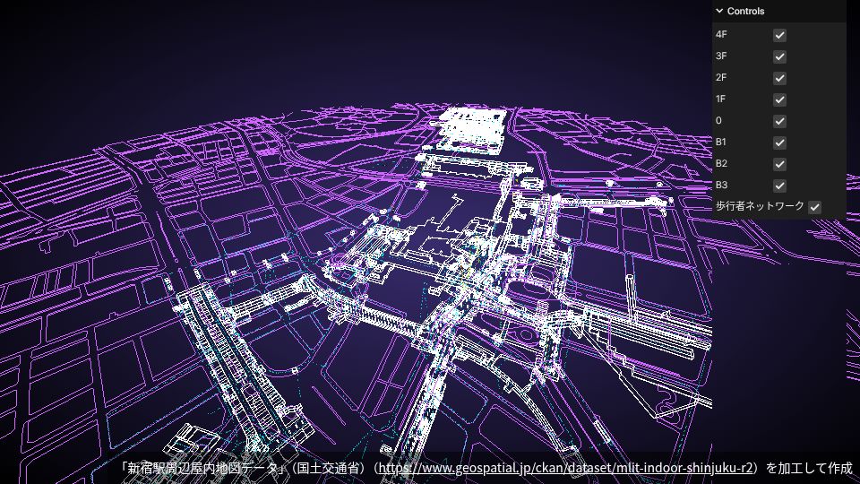 Screenshot of satoshi7190.github.io: Shinjuku Station in 3D