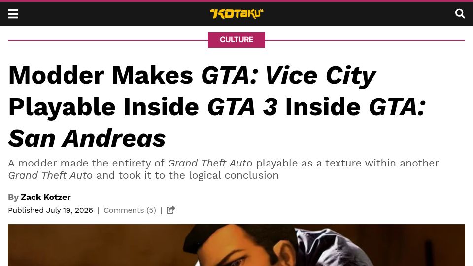Screenshot of kotaku.com: Modder Makes GTA: Vice City Playable Inside GTA 3 Inside GTA: San Andreas