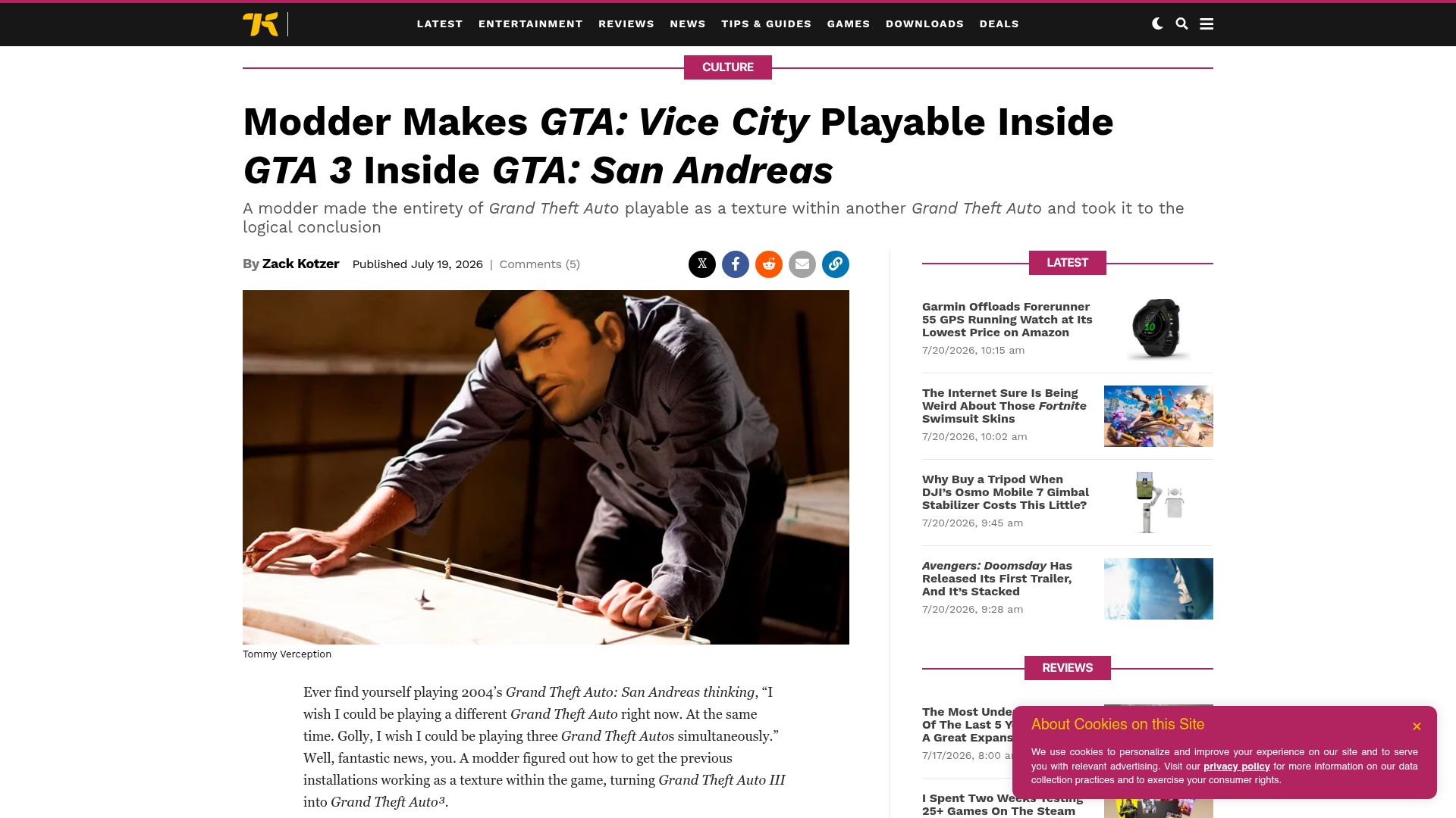 Screenshot of kotaku.com: Modder Makes GTA: Vice City Playable Inside GTA 3 Inside GTA: San Andreas