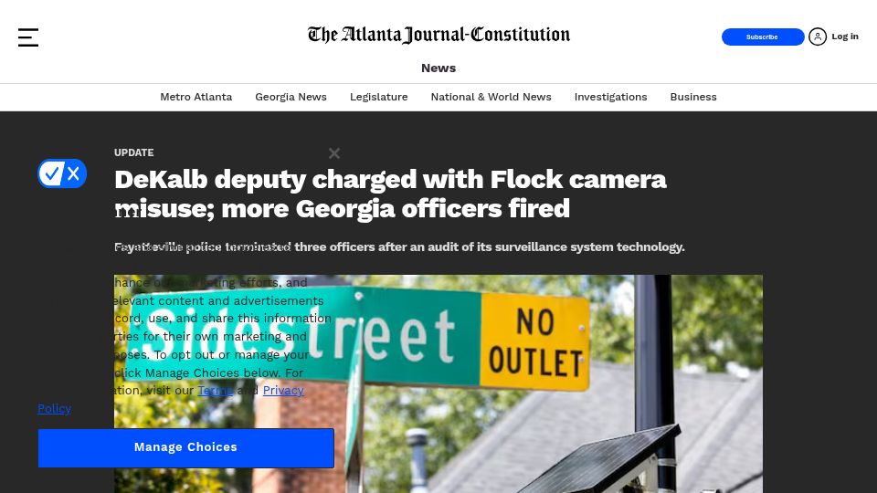Screenshot of ajc.com: DeKalb deputy charged with Flock camera misuse; more Georgia officers fired