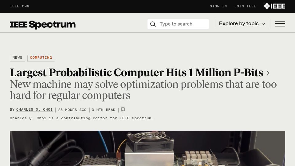 Screenshot of spectrum.ieee.org: Biggest Probabilistic Computer Turns Noise into Answers