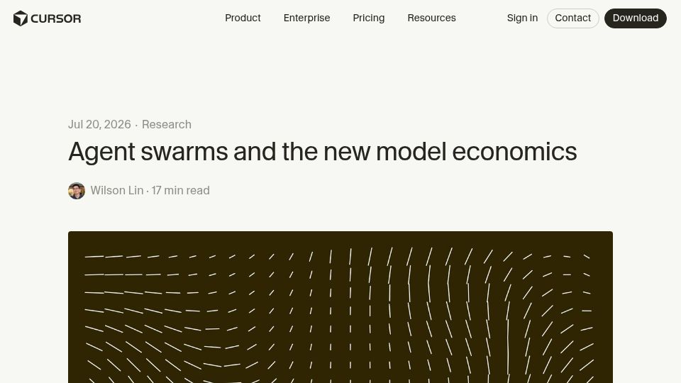 Screenshot of cursor.com: Agent swarms and the new model economics