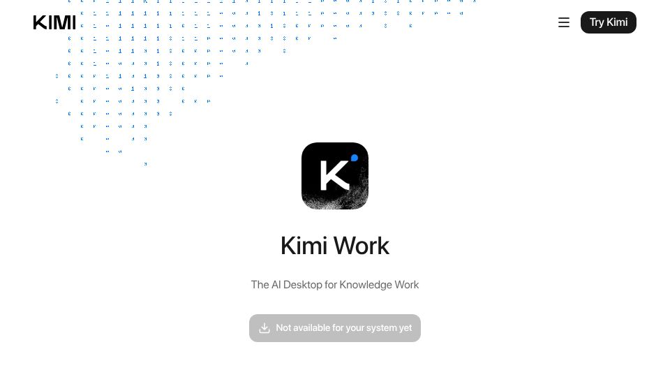 Screenshot of kimi.com: Kimi Work