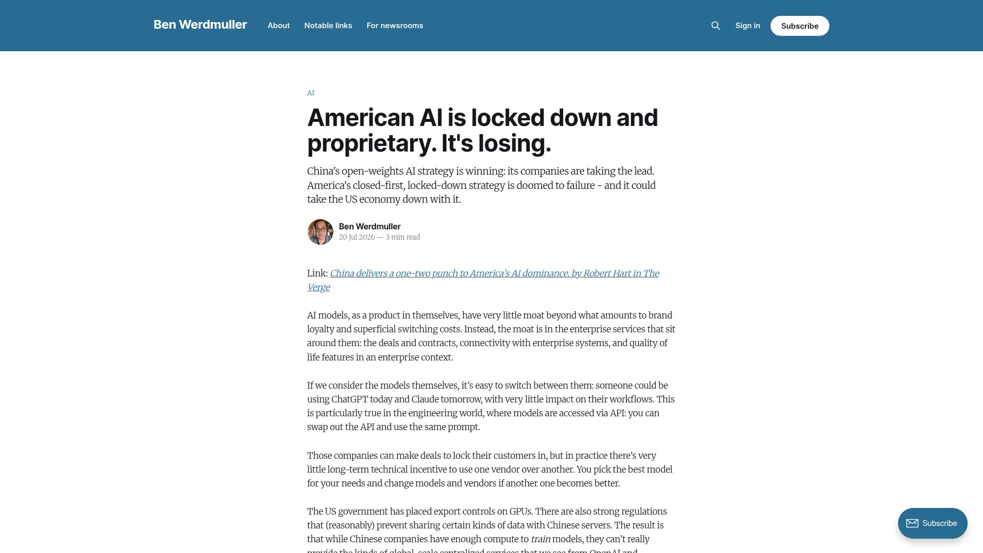 Screenshot of werd.io: China’s open-weights AI strategy is winning