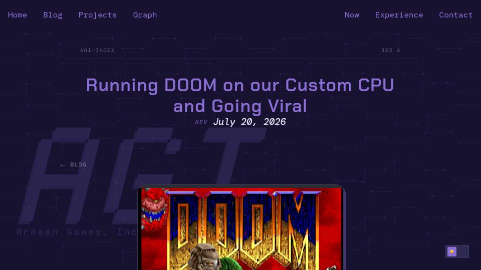 Screenshot of armaangomes.com: Running Doom on Our Custom CPU and Going Viral