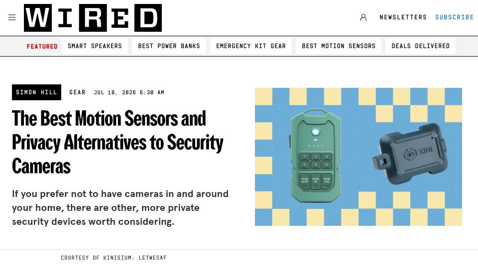 Screenshot of wired.com: Motion Sensors and Home Security Gadgets Without Cameras