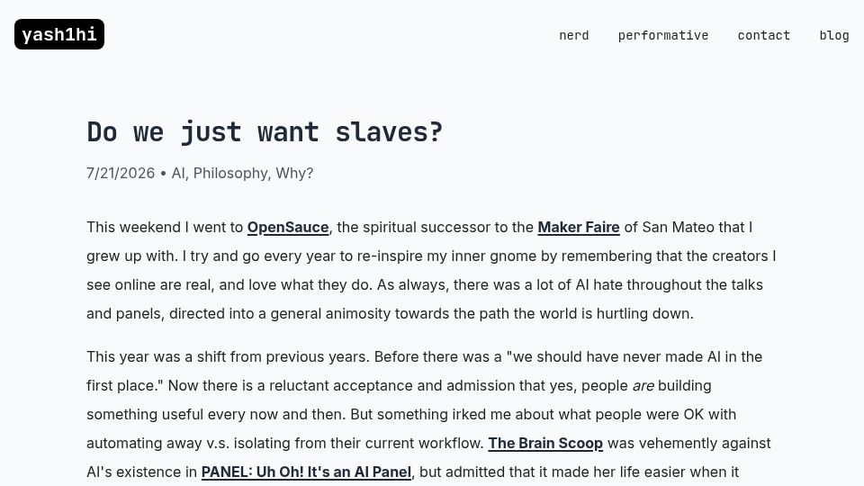 Screenshot of yashthapliyal.com: Do we just want slaves?