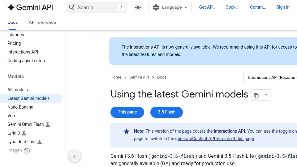 Screenshot of ai.google.dev: Gemini last models: temperature, top_p, and top_k are deprecated and ignored