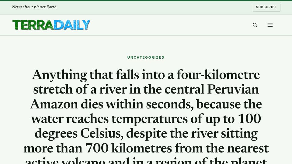 Screenshot of terradaily.com: Shanay-Timpishka, a boiling hot river 700km from the nearest active volcano